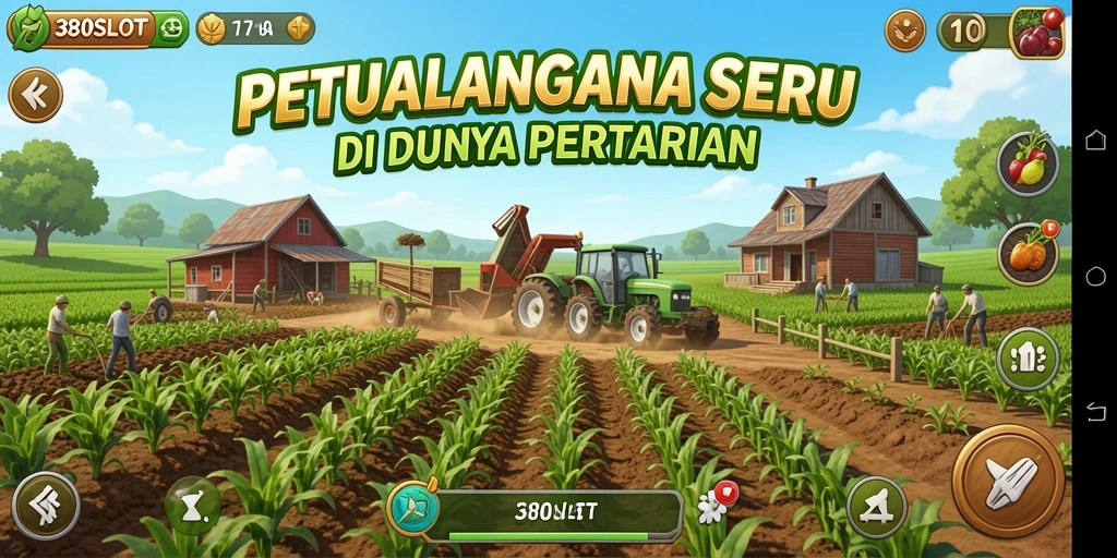 Tampilan permainan 380SLOT menunjukkan aktivitas bertani yang mengasyikkan.