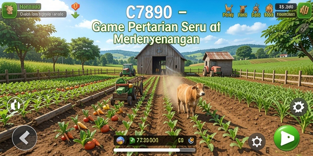 Tampilan gameplay seru di C7890 dengan aktivitas bertani.