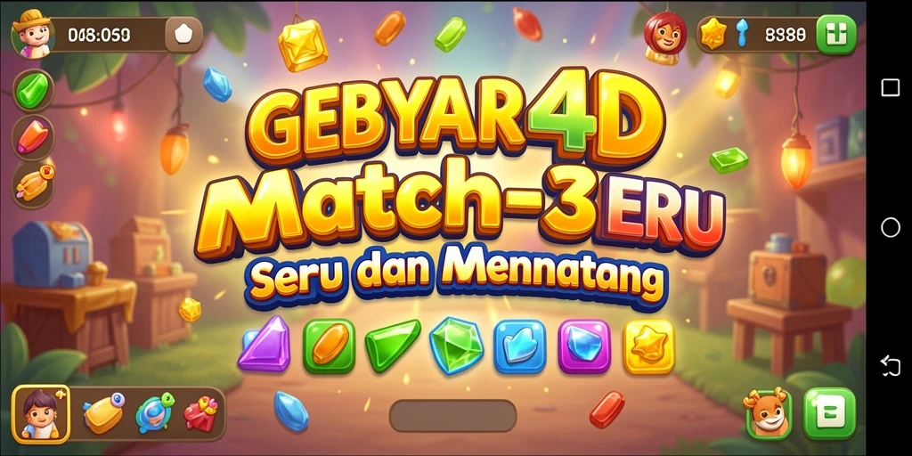 Tampilan menarik dari gameplay Match-3 GEBYAR4D dengan berbagai elemen warna-warni.