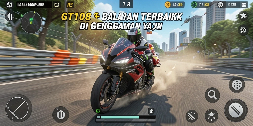 Screenshot gameplay yang menunjukkan aksi balapan motor yang mendebarkan.