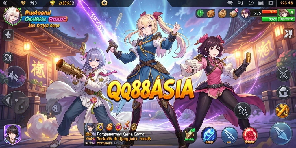 Screenshot utama dari gameplay <strong>QQ88ASIA</strong> yang menampilkan pertarungan karakter anime.