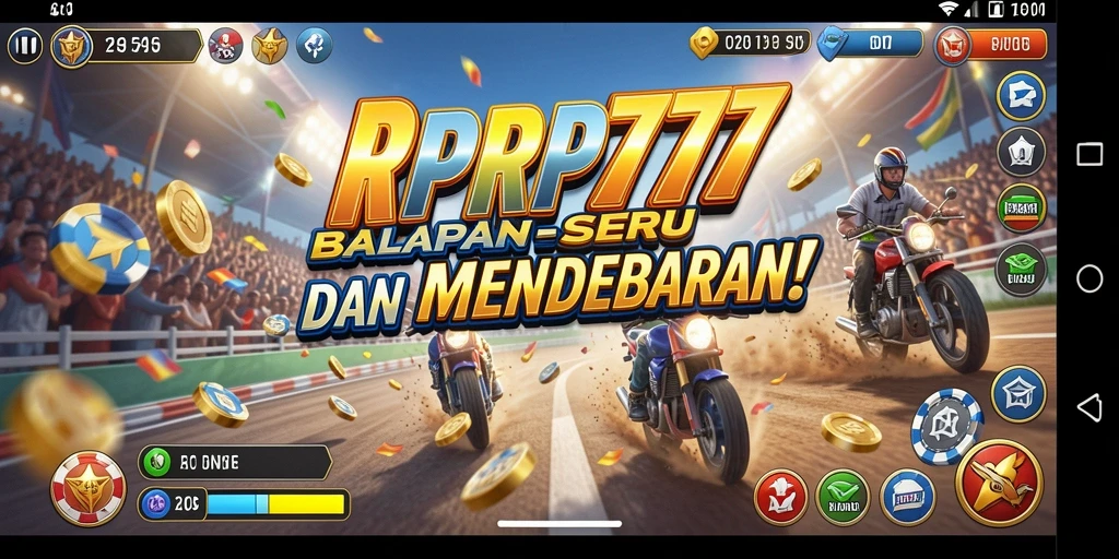 Tampilan gameplay RPRP777 yang mendebarkan dengan mobil balap cepat.