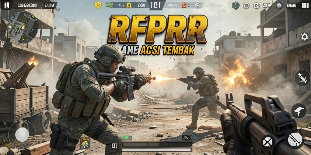 Screenshot RPRR menampilkan momen aksi seru di battlefield TPS.