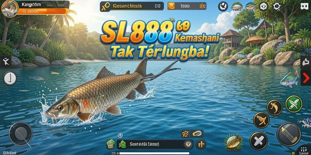 Screenshot gameplay SL888 yang menunjukkan momen seru saat memancing.