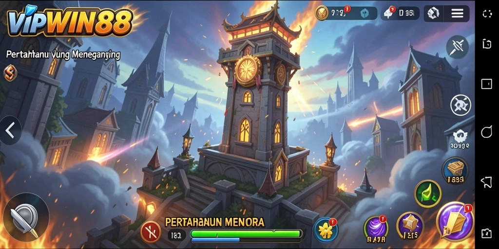 Screenshot gameplay VIPWIN88 menampilkan strategi Tower Defense yang mendebarkan.